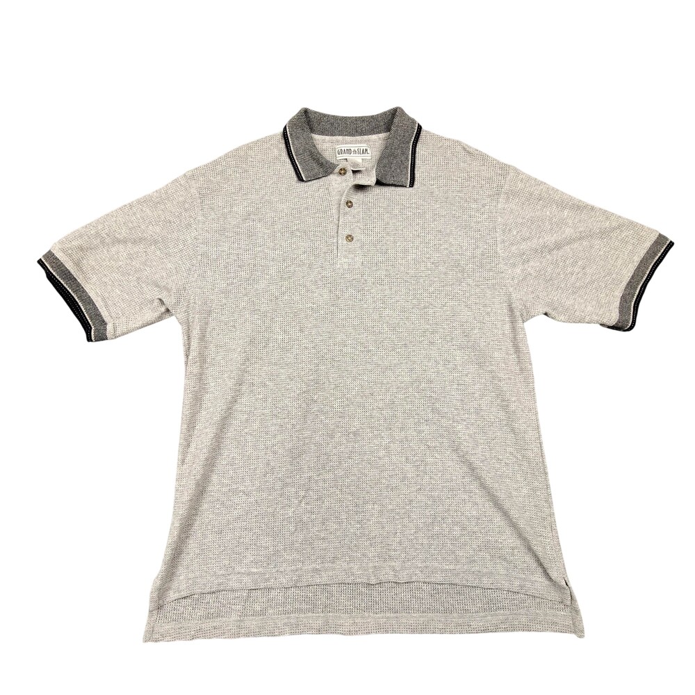 Vintage Grand Slam Polo Shirt Mens Large Gray Golf Breathable Lightweight